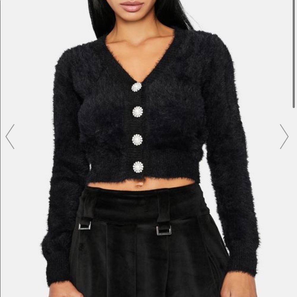 DollsKill Fuzzy Black Cardigan
